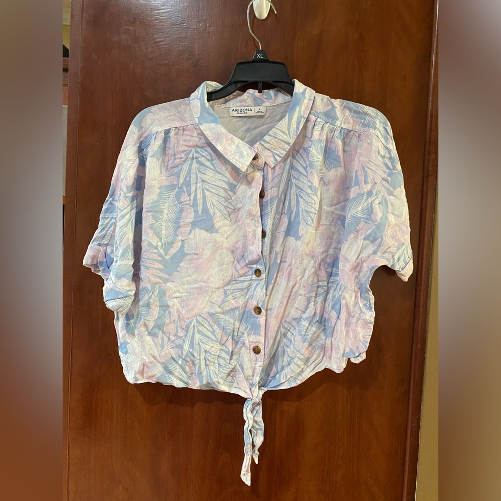 Arizona Jean Company Pastel Tie-Front Button Down Shirt